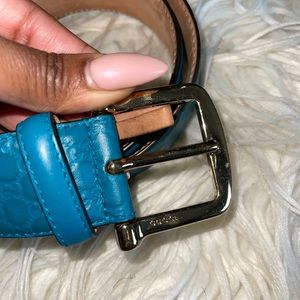 Guccissima print belt in turquoise